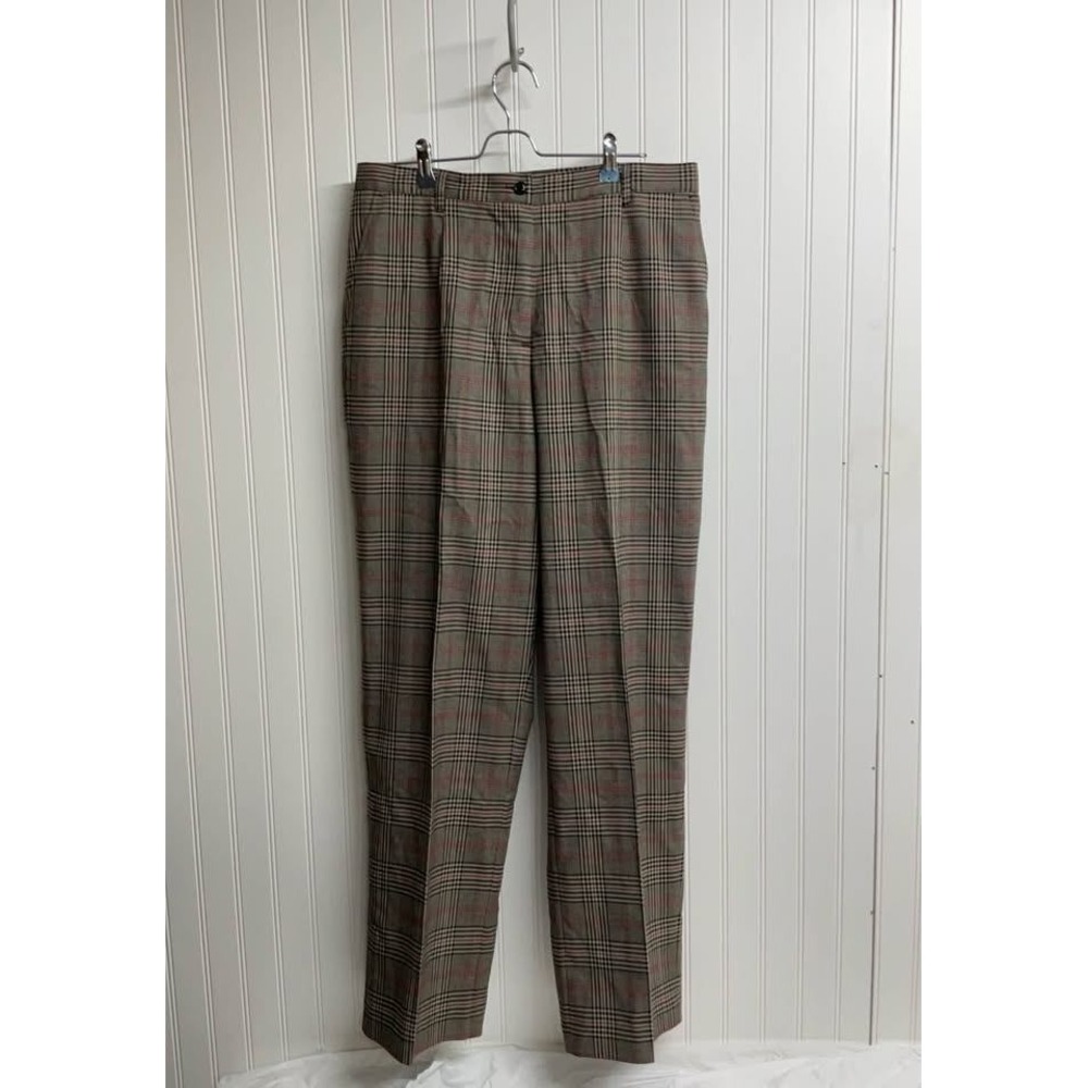 Appleseeds Petites Glen Plaid Trousers Grey Red Stretch Straight Leg Pants 12P